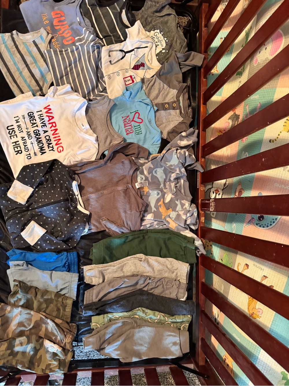 25pc 6-9M Mixed Baby Boy Clothing Bundle - Neutral & Blue Tones